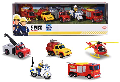 Dickie Toys 203094007 Sam 5 Pack, Die Cast Autos, Feuerwehrmann Sam Spielzeug,Dickie Toys Sam 3-Pack, Feuerwehrmann Sam Spielzeug, Feuerwehrmann Sam Geschenkset