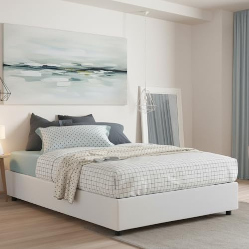Talamo Italia - Doppelbett Adele, Stoffbett mit Stauraum, Frontöffnung, inklusive Matratze 140 x 190 cm, 100 % Made in Italy, Weiß