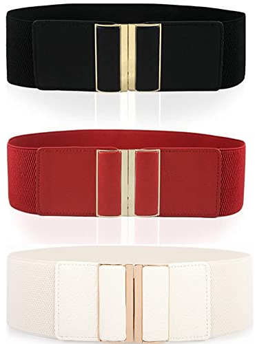 Spydge 3 stück Taillen Gürtel Vintage 6cm Damen Gürtel Elastischer Breiter Taillengürtel mit Legierung Schnalle für Frauen