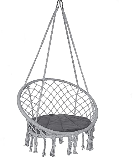 VOUNOT Hängesessel mit Kissen, Boho Hängestuhl zum Aufhängen Hängeschaukel für Erwachsene und Kinder, Indoor und Outdoor, Grau