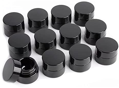 MOFIST 5 g dicke, schwarze UV-Schutz, kleine Gläser mit Deckel, 5 ml Konzentrat-Gläser für luftdichte Aufbewahrung, Wachs, Blattsalbe, Creme, nachfüllbare Behälter, Glas (A Kapazität: 5 ml, 12 Stück)