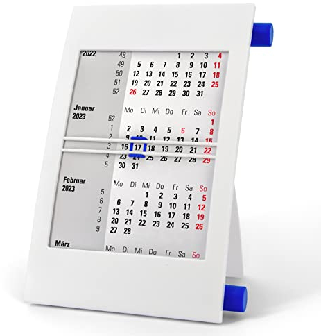 Truento 3-Monats-Tischkalender für 2 Jahre (2025 & 2026) - mit Drehmechanik - weiß/blau
