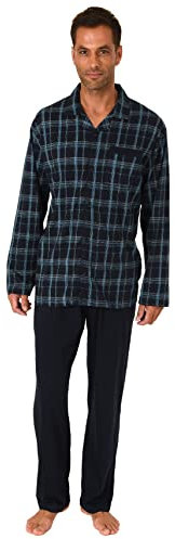 Normann Herren Schlafanzug Pyjama zum durchknöpfen in edler Karo Optik - auch in Übergrössen, Farbe:Marine, Größe:68/70