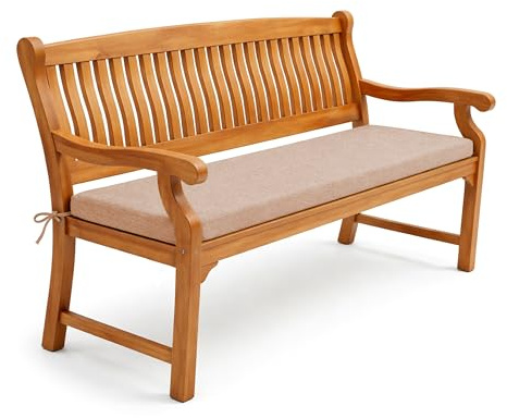 POKAR Bankauflage 140x40 cm | Bankkissen mit abnehmbarem Bezug und Bändern | Sitzauflage für Gartenbank, Sitzbank, Schaukel | Sitzpolster für Indoor und Outdoor | Oeko-TEX | Made in EU | Beige