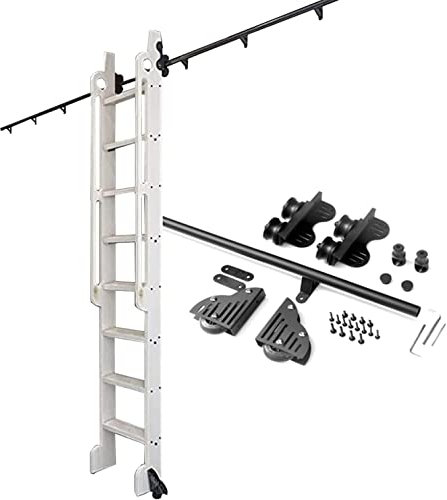 Sliding Ladder Hanger Rail Rolling Library Ladder Hardware Kit,Including Floor Roller Black Round Tube Mobile Ladder Rail for Loft/Home/Indoor/Bookstore (No Ladder) (Size : 16ft/500cm Track kit)