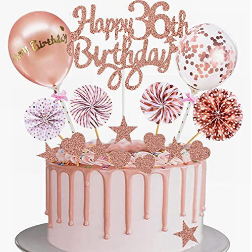 Yunchu Online Tortendeko 36. Geburtstag Frau - Happy Birthday Cake Topper Roségold Kuchen Topper 36 Jahre - Kuchendeko Cupcake Toppers
