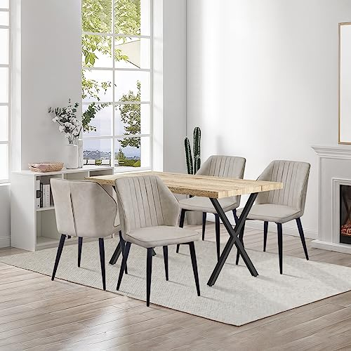 CLIPOP Esszimmergruppe Esstisch mit 4 Stühlen, Küchentisch und Gepolsterter Esszimmerstühle mit Armlehne für Restaurant Esszimmer Küche (Kunstleder Beige Stuhl, Hell Tisch 140 X 80 X 75 cm)