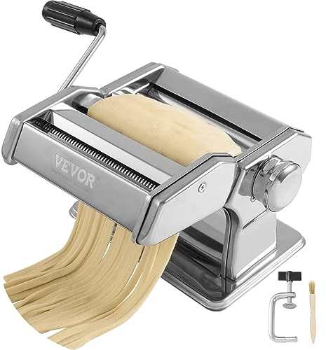 VEVOR Pasta Maker Machine, 9 Adjustable Thickness Settings Noodles Maker, Stainless Steel Noodle Rollers and Cutter, Manual Hand Press, Pasta Making Kitchen Tool Kit, Perfect for Spaghetti Lasagna