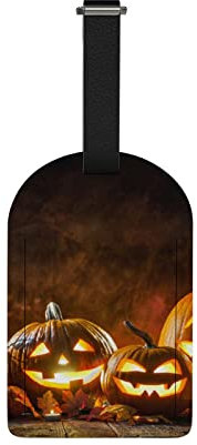 Bolsa de etiquetas de equipaje con cubierta de privacidad para maleta de viaje, 1 paquete de linterna de calabaza con vela, piel sintética, etiqueta de equipaje, identificadores de etiqueta de