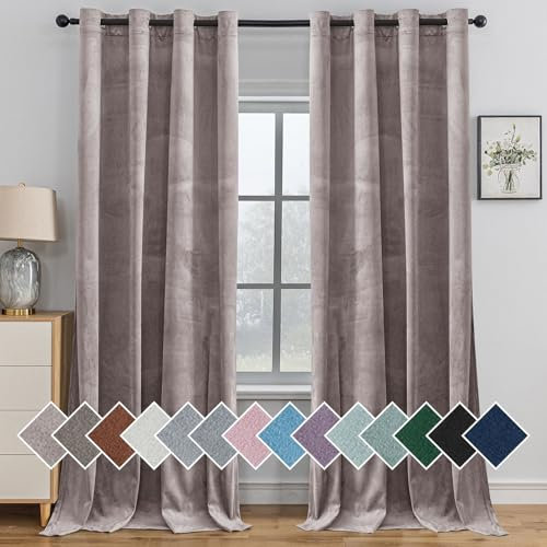 Ystyle Rideau Occultant Velours Lot De 2, 140x260cm, Rideaux Salon Rideau Thermique Isolant Anti Chaud Intérieurs, Rideau Phonique Anti Bruit, Moderne Chambre Maison Dressing, Rose Gris