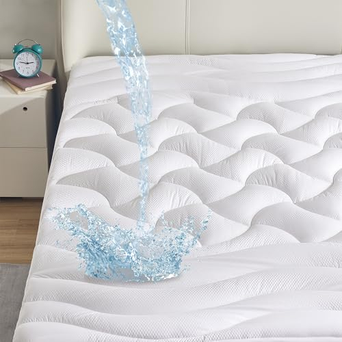 SLEEP ZONE Wasserdichte California King Matratzenauflage zur Linderung von Rückenschmerzen, extra dicker und weicher Matratzenschoner mit 20,3 cm - 53,3 cm tiefer Tasche, überfüllte Daunen-Alternative