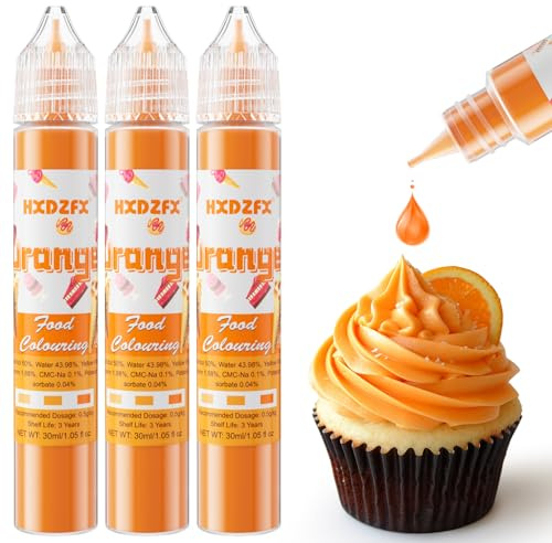 Orange Food Colouring - 30ml×3 Bottles Concentrated Food Colouring Liquid for Baking, Cake Decorating, Candy, Macaron, Icing and Cooking (Orange, 3 Bottles x 30ml)
