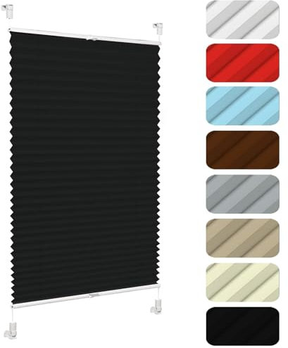 Temporary Blinds, Blackout Window Blinds, 95 x 180 cm Top-down Bottom-up Shades Vertical Pleated Blinds No Drilling Includes All Assembly Parts, for Patio Doors Bedroom, Black