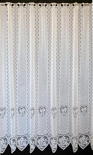 Gardinen Kranzusch Scheibengardine Enzian im Herz 180x121 cm H/B Weiß Bistrogardine Vorhang Küche 1er Pack
