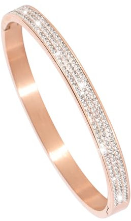MILAKOO 6mm Ovale Form Edelstahl Manschette Armreif Armband mit Strass für Frauen (Roségold)