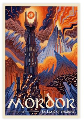 AMATWI Mordor Herr der Ringe Hobbit-Film-Poster, Vintage-Reiseposter, Leinwand-Poster, Schlafzimmer-Dekor, Sportlandschaft, Büro, Raumdekoration, Geschenk, ungerahmt, 60 x 90 cm
