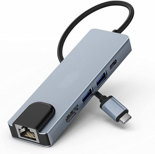 Moman Hub USB C, Station d'accueil 6 en 1 avec 100W PD, 4K@30Hz HDMI, RJ45 Ethernet, 5Gbps USB 3.0, USB 2.0, USB C pour Souris, Clavier, U Disk, Flash Drive, Mobile