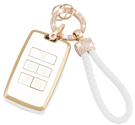 Koaudb Housse pour porte-clés de voiture pour Discovery Sport Defender Range Rover Evoque Sport Velar Jaguar XE XF XJ 5 boutons étui de protection en TPU souple avec porte-clés(Rov-5)