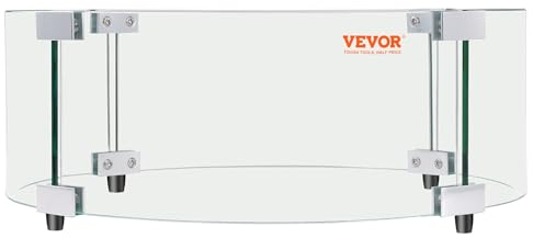 VEVOR Pare-Vent pour Foyer, 740x214 mm Pare-Vent en Verre Trempé pour Brasero Écran de Protection Rond Pare-Flamme Transparent Coupe-Vent Stable Épaisseur 6 mm pour Propane, Gaz, Extérieur, Terrasse