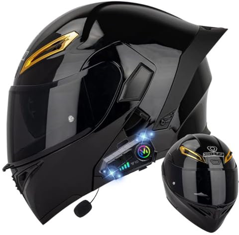 RQTEUYE Klapphelm mit Bluetooth, Bluetooth Integralhelm Motorradhelm mit Doppelvisier, ECE Zertifiziert Hohe Qualität Helm, Verschiedene farbige Linsen, für Frauen Männer（22.4-25.2in）