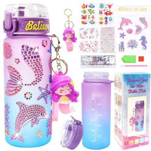 MONCAP Gourde Enfant 600ml, Gourde Sport Enfant, Bouteille Pop Up - Anti Fuite - sans BPA, Kit Sirène de Bouteille D'eau Personnalisée Filles, pour Facile Emporter à l'École Gym Extérieur Sport