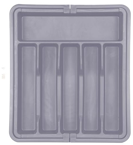 AMMEWORLD Expandable Cutlery Tray - Adjustable Cutlery Drawer Organiser for Forks, Spoons and Knives - Plastic Utensils Divider with 8 Compartments - Compact Kitchen Drawer Organiser (Grey)