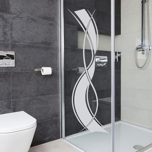 GRAZDesign Fenstertattoo Geschwungene Retro - Streifen, Selbstklebende Fensterfolie für Wohnzimmer Bad, Küche Aufkleber für Glastür & Dusche - 150x57cm / Silbergrau