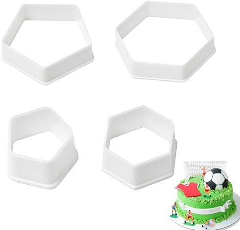 ONEBOOM 4 PCS Football Pattern Cookie Cutters, 4 Sizes Form 9 to 2 cm Plastic Pastry Cutter, Hexagon Scone Cutter for Soccer DIY, World Cup Cake Fondant Biscuit Cutters for Kitchen Baking Shop