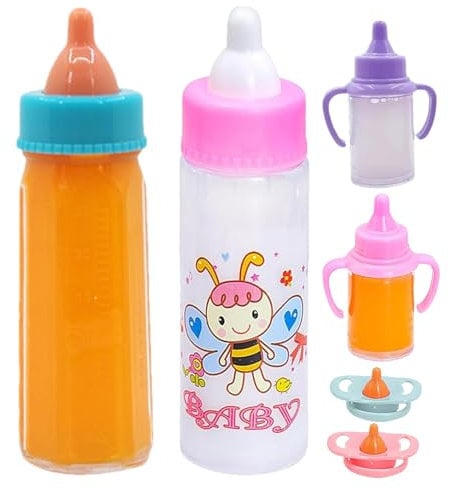 6Pcs Baby Doll Accessories Set Magic Baby Doll Milk Bottle Milk Bottle Pretend Play Childrens Baby Doll Magic Feeding Bottles Milk Juice Bottles Baby Doll Feeding Accessories