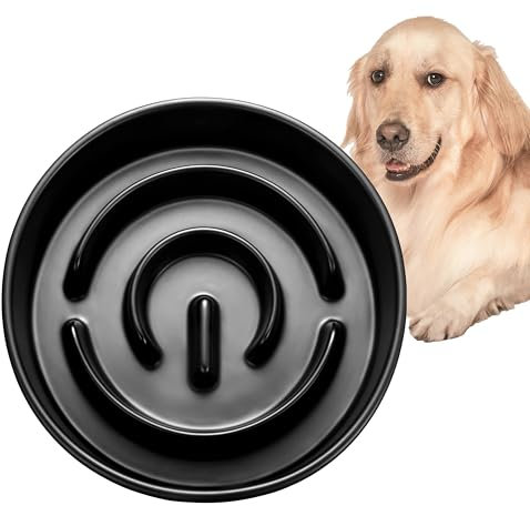 Ceramic Slow Feeder Dog Bowl for Medium and Large Breed, Dog Slow Feeder Bowl for Fast Eaters, Puzzle Dog Bowl to Slow Down Eating, 33oz, Dark Gray