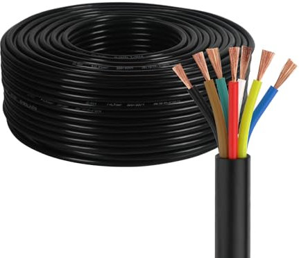 Yinaolan Cavo per Rimorchio a 7 Conduttori 5m 7 Fili x 0.75 mm² Nero per LED, Roulotte, Camion - Cavo di Traino