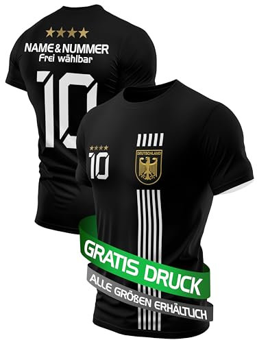 DE FANSHOP Deutschland Kinder Fußball-Trikot-Set mit Hose – Personalisierbares Trikot für Jungen, Geschenk für Fußballfans zu Weihnachten für Herren