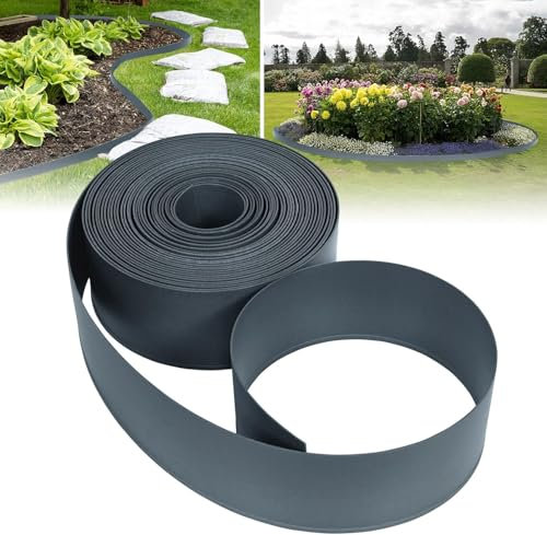 ACXIN Rasenkante Kunststoff Mähkante Anthrazit 10m, Rolle Beetumrandungen für Wege, Begrenzungen, Kieswege, Beeteinfassung aus 100% PP-Kunststoff (120 x 2 mm, Anthrazit)