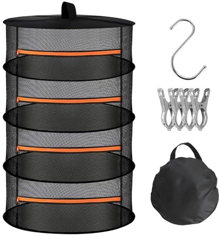 WUQNGI Trockennetz Kräuter 4-Lagiges,Kräutertrockner Hängend mit 4 Edelstahl-Clips und Haken,Mesh Kräuter Trocknen Netz Klappbar,Trocknungsnetze Grow Für Kräuter, Pflanze, Blumen,Früchte, Kleidung