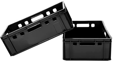 gardivo E2 Kisten Schwarz 5 Stück 60x40x20 Meischkiste, Metzgerkiste, Lagerkiste schwarz, stapelbbar lebbensmittelecht robust fleischerkiste kunststoff Eurobox