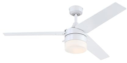 Westinghouse Lighting 7316640 - Moderno ventilatore da soffitto per esterni/interni Riverton in bianco opaco da 132 cm, lampada con vetro smerigliato opale