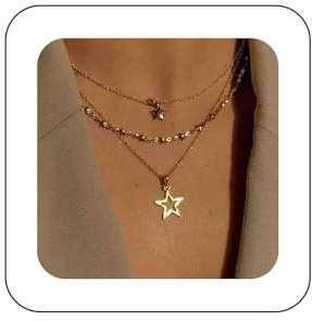 Enautoabs Bohemia Plated Layered Gold Star Necklace Choker Open Star Pendant Necklaces Multi Layer Gold Chain Necklace Chain Hollow Geometric necklaces Jewelry for Women
