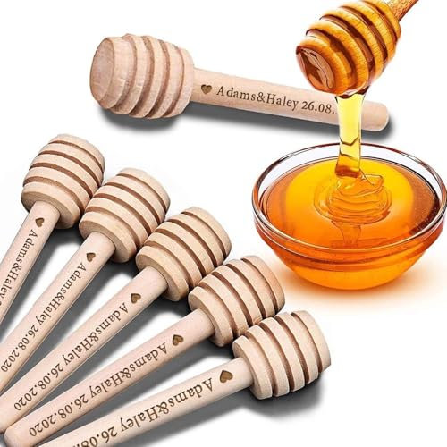 MINXLTD Cuillère À Miel en Bois Personnalisée, Bâtonnets De Miel Gravés, Cadeaux De Mariage for Invités, Abeille À Miel, Bâtonnet À Miel Personnalisé, Cadeau De Baptême for Invités(20pcs,8cm)
