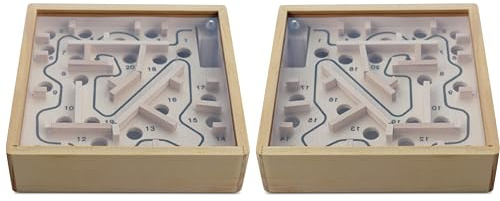 BestSaller 2X 754 Natur Holz Labyrinth Spiel, mit 1 Kugel, Geschicklichkeitsspiel, Balancespiel, ab 3 Jahren, Brettspiel mit Acrylglasscheibe, für die Reise geeignet (2 Stück)