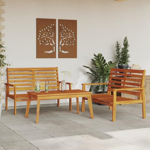 Holamys 3-TLG. Garten-Lounge-Set Massivholz Akazie, Robustes Outdoor-Möbelset für Terrasse und Balkon, ölbehandelt, witterungsbeständig, 1 Tisch + 2 Bänke, hohe Tragfähigkeit