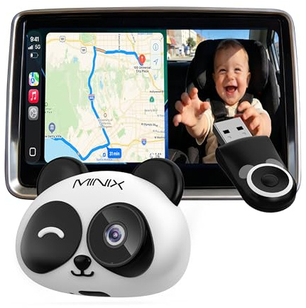 MINIX CA520 Wireless CarPlay Baby Car Camera per iPhone, 1080P HD Rear Baby Monitor con visione notturna, visione ampia a 150°, bassa latenza, Plug & Play for Factory Wired CarPlay Vehicles