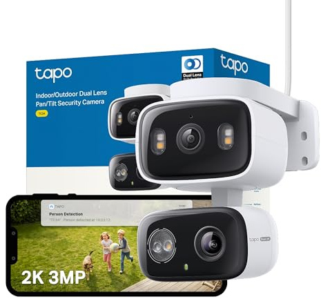 Tapo NEW TC34 2K 3MP Dual-Camera Pan/Tilt Security Camera CCTV Camera Wi-Fi | Dual Lens Wide-Angle & Telephoto, Smart Tracking, AI Detection, Color Night Vision, IP65, Two-Way Audio, No Monthly Fee