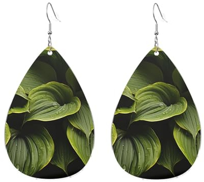 Acrylic Hoop Earrings for Women Dangle Earring Gold Fashion Boho Drop Dangle Earrings Moist Hosta Leaves Hypoallergenic Silver Teardrop Earring Jewelry Gift Valentine's Day, One Size, No Gemstone