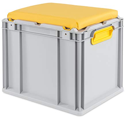aidB Eurobox NextGen Seat Box, gelb, (400x300x365 mm), Griffe geschlossen, Sitzbox mit Stauraum und abnehmbarem Kissen, 1St.
