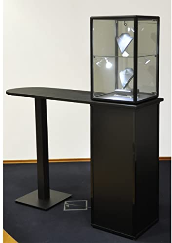 MHN Aufsatzvitrine mit Unterschrank & Theke – Kompakte, abschließbare Glasvitrine Ausstellung, 41 x 41 x 63 cm - Sicherheitsglas, Aluminiumrahmen, ohne Beleuchtung