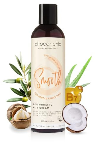Afrocenchix Smooth Natural Moisturizing Cream 250ml - Vegane Lockencreme für lockiges Haar, Frizz Control & Shine - Ekzemfreundlich, sulfat- & silikonfrei, mit Sheabutter, Kokosöl & Aloe Vera