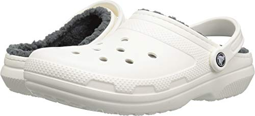 Crocs Classic Lined Clog – Unisex Clogs für Erwachsene – Mit flauschigem Innenfutter – Im Slip-On-Stil – Weiß/Grau – Größe 43-44