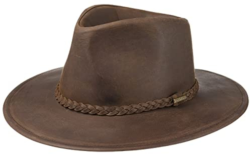 Stetson Buffalo Leather Westernhut - Lederhut Damen/Herren - Cowboyhut Sommer/Winter - Rodeohut aus Leder (Büffel) - Hut wasserabweisend - Regenhut Dunkelbraun S (54-55 cm)