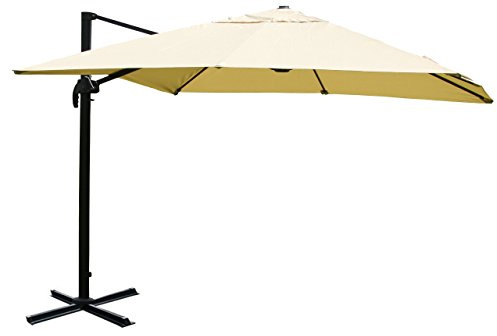 Mendler Ampelschirm HWC-A96, Gastronomie Sonnenschirm, 3x3m (Ø4,24m) Polyester/Alu 23kg - creme