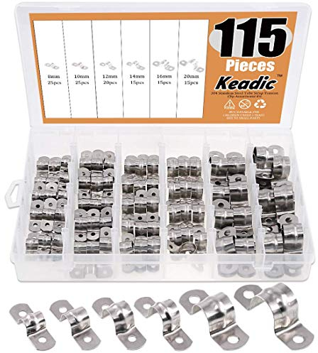 Keadic 115teiliges 2LochRohrbandSortimentSet aus Edelstahl robust zur Rohrbefestigung auf verschiedenen Oberflächen und Stützkonstruktionen mit transparenter Box 6 Größen M8 M10 M12 M14 M16 M20